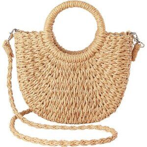 Khaki Straw Beach Bag for Women, Summer Handwoven Tote Bags Purse with Tassel